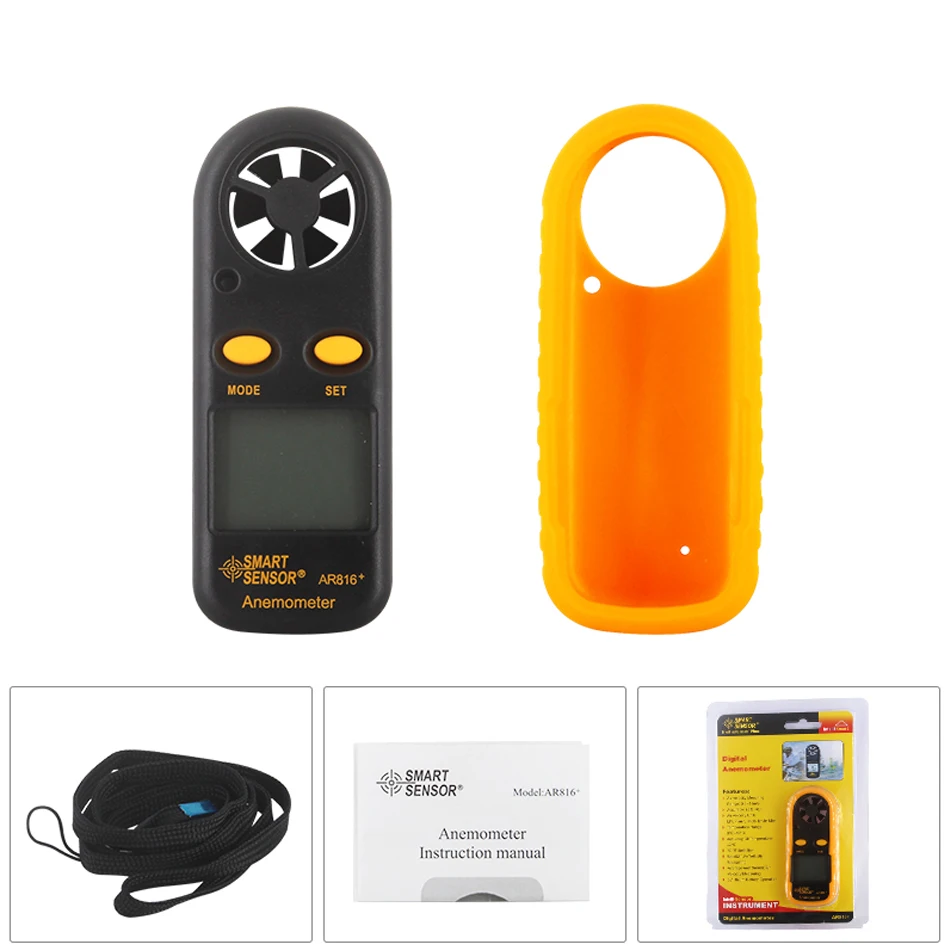 Smart Sensor AR816 Handheld Digital Anemometer Wind Speed Temperature