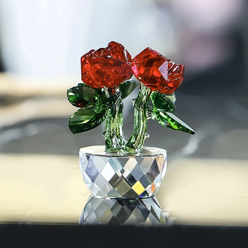 H& D кристалл кварца Три розы ремесло букет цветы статуэтки, украшение дома Свадебная вечеринка Декор сувенир любовника подарки(розовый