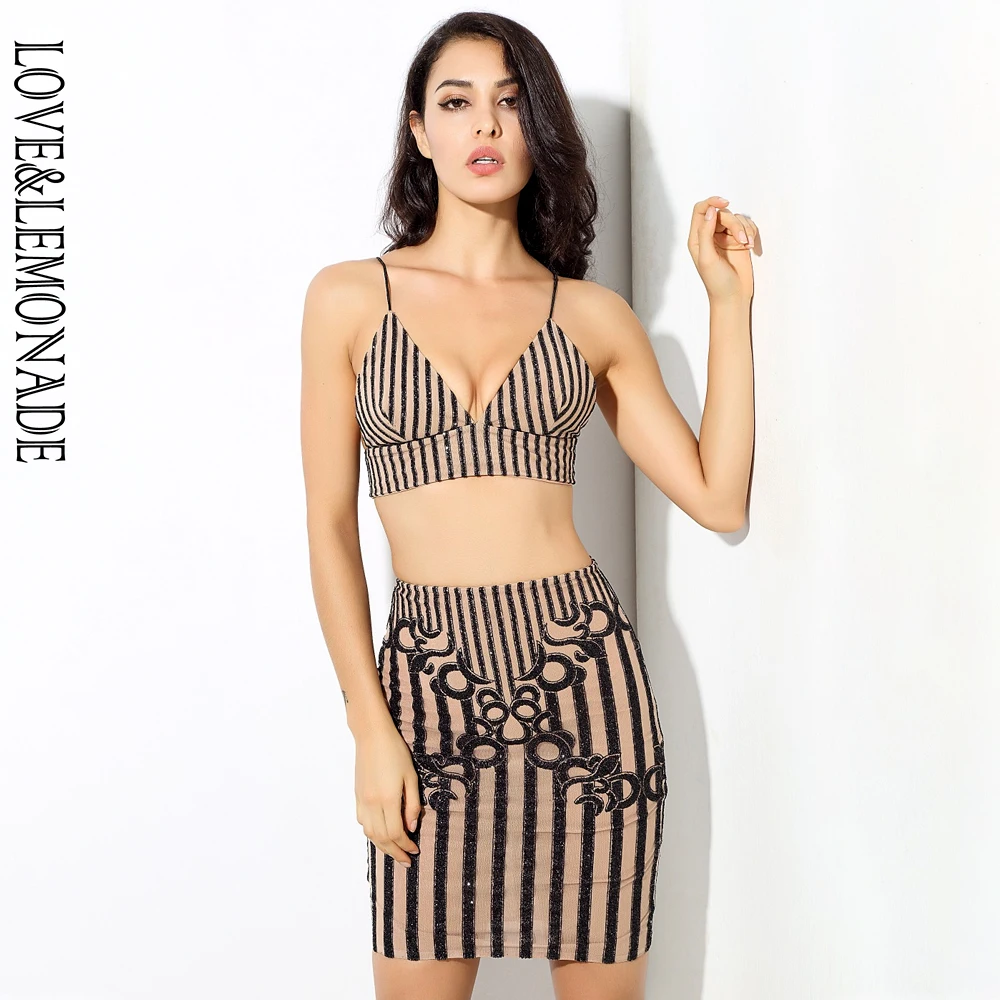 

Love&Lemonade . Black V-Neck Geometric Pattern Beads Two-Pieces Sets LM0228
