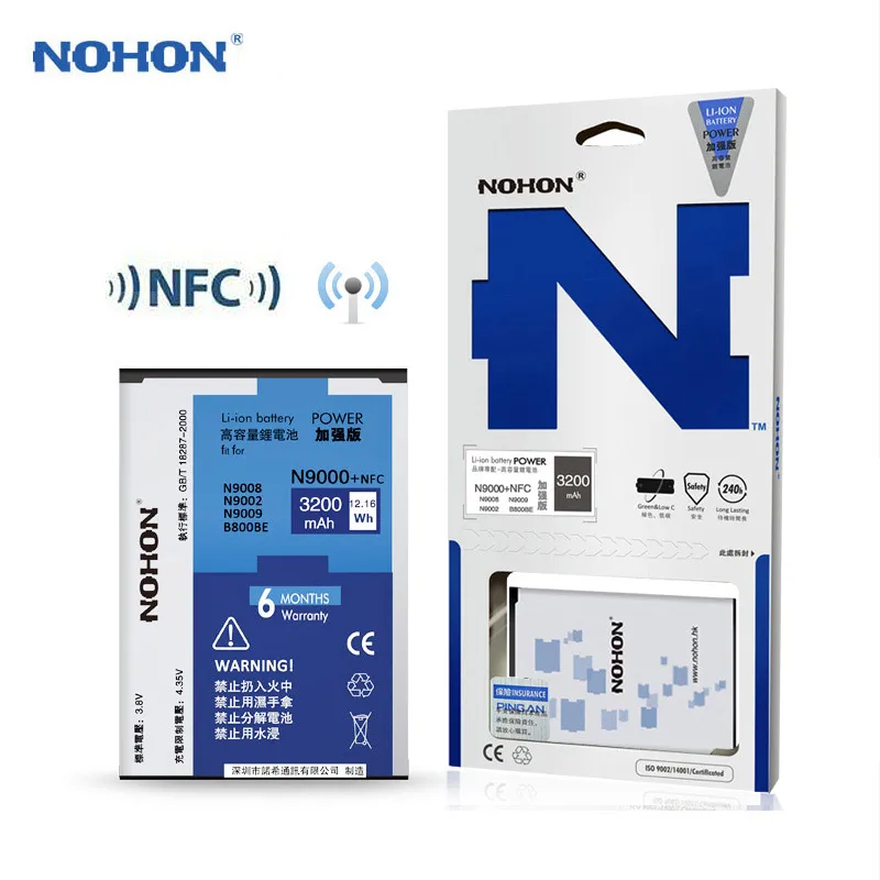 Оригинальный nohon Батарея b800be для Samsung Galaxy Note 3 Note3 N9000 N900 N9005 N9002 N9006 с NFC Замена Bateria 3200