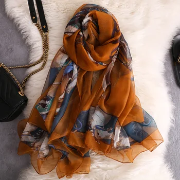 

China high Brand Silk beautiful Scarf Women Flowers Scarves Summer Foulard Femme quality Shawl beach Wrap Fashion Neck Bandana