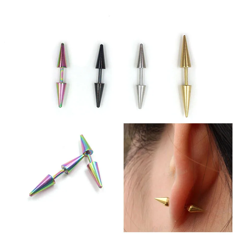 2Pcs Rivet Taper Women Fashion Jewelry Gold Color Earrings Stainless