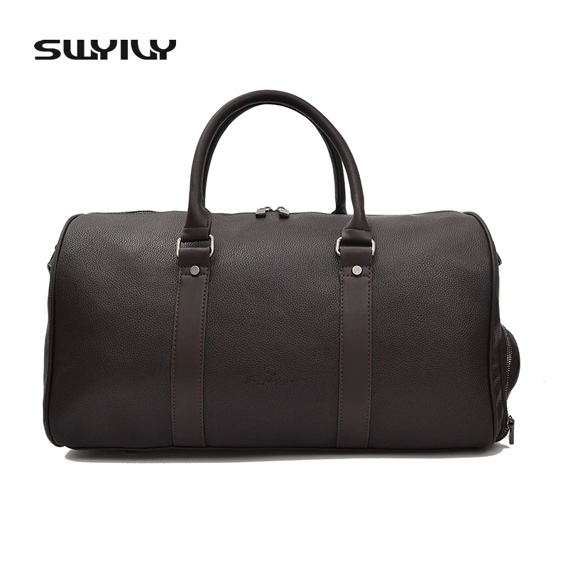 

SWYIVY Men's Large Capacity PU Leather Sports Bag Gym Bag Fitness Sport Bags Duffel Tote Travel Shoulder Handbag Male Bag
