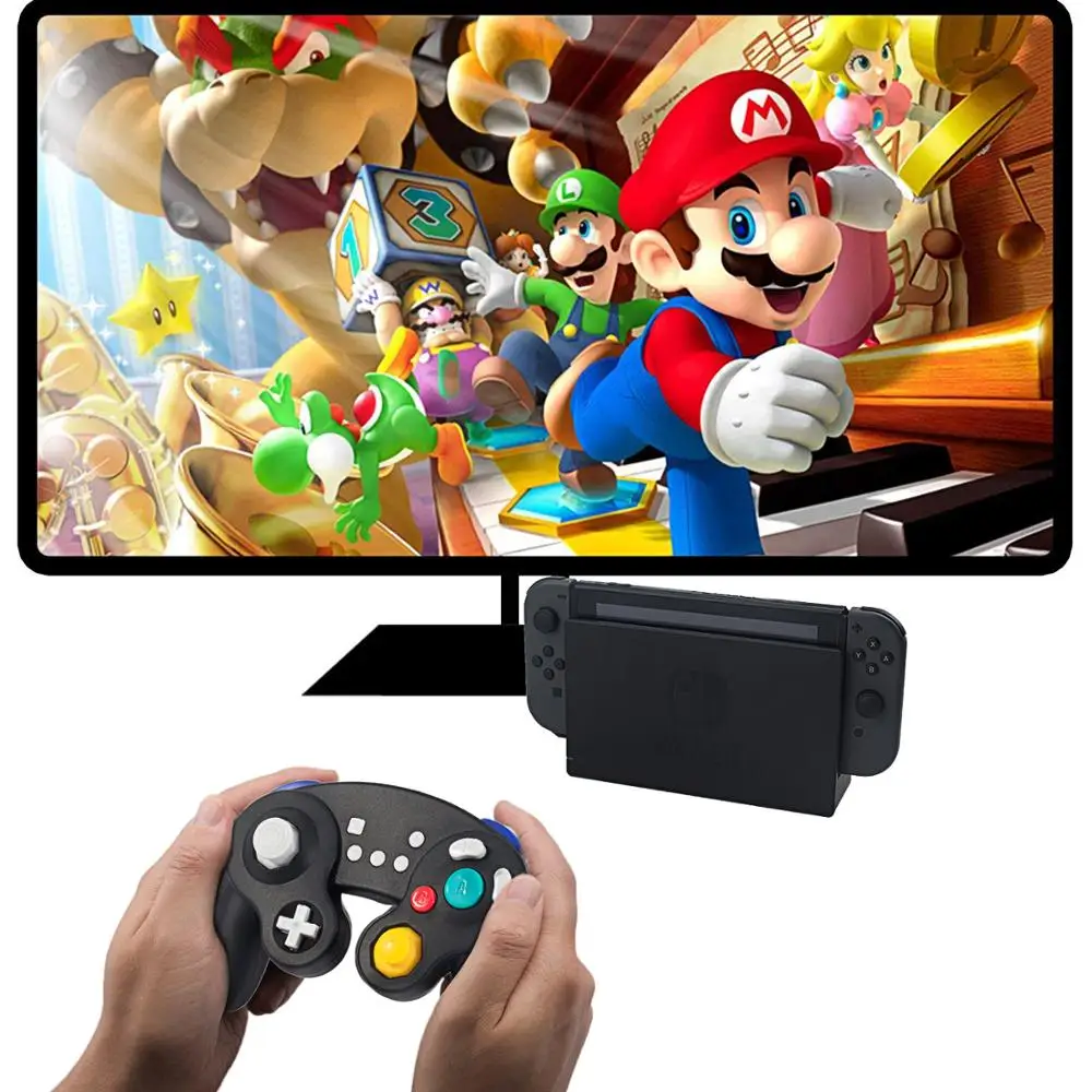 Черный Bluetooth беспроводной переключатель контроллера Gamecube, совместимый с nintendo Switch и ПК, перезаряжаемый, Rumble