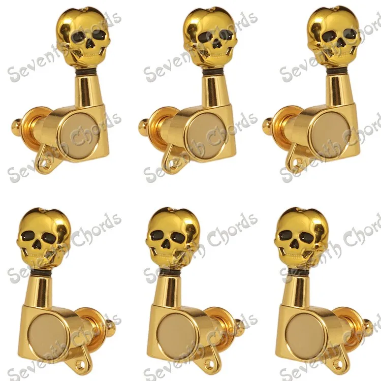 6 Pcs Gold Skull Button Sealed gear Guitar Tuning Pegs Tuners Machine Heads for Acoustic