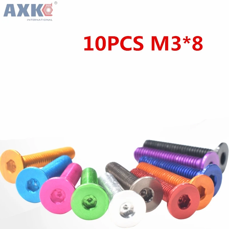 AXK 10 шт. M3 * 8 мм алюминиевый сплав плоский винт с шестигранной головкой Винты
