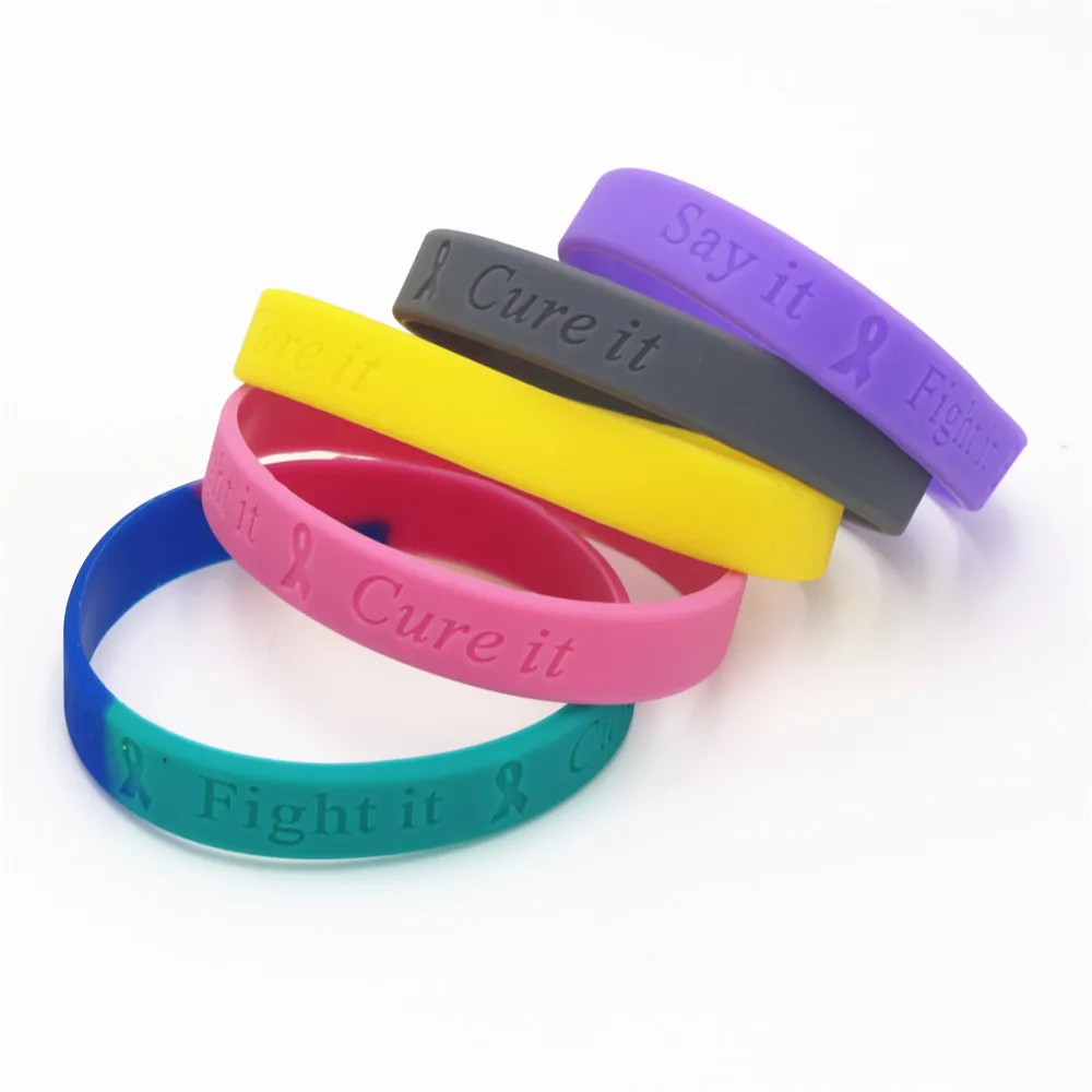 

5PCS Breast Cancer Awareness Silicone Wristband With Saying Say it Fight it and Cure it Silicone Bracelets&Bangles Gifts SH139
