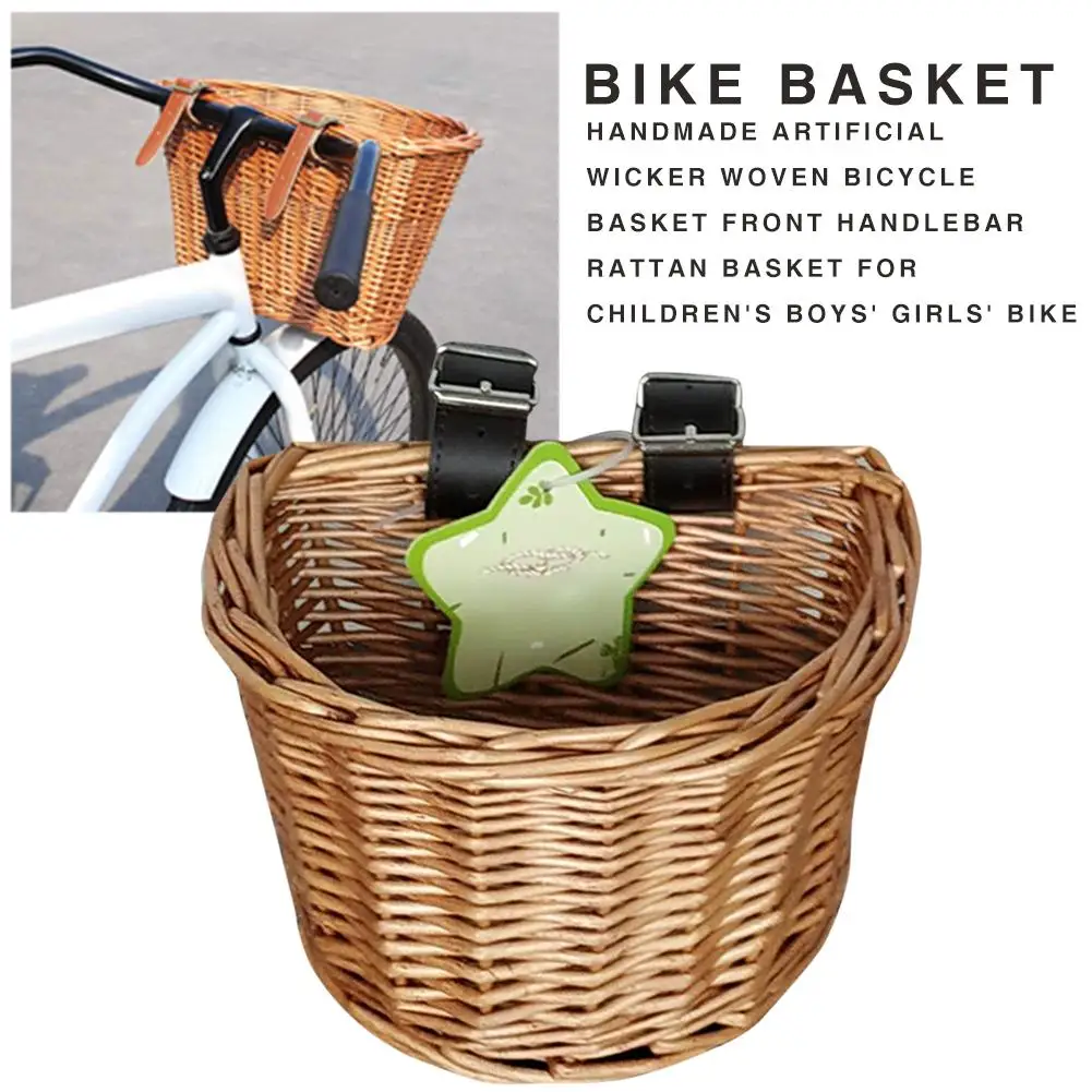 Rattan Bike Front Basket Bicycle Scooter Handlebar Cargo Storage Container Tool