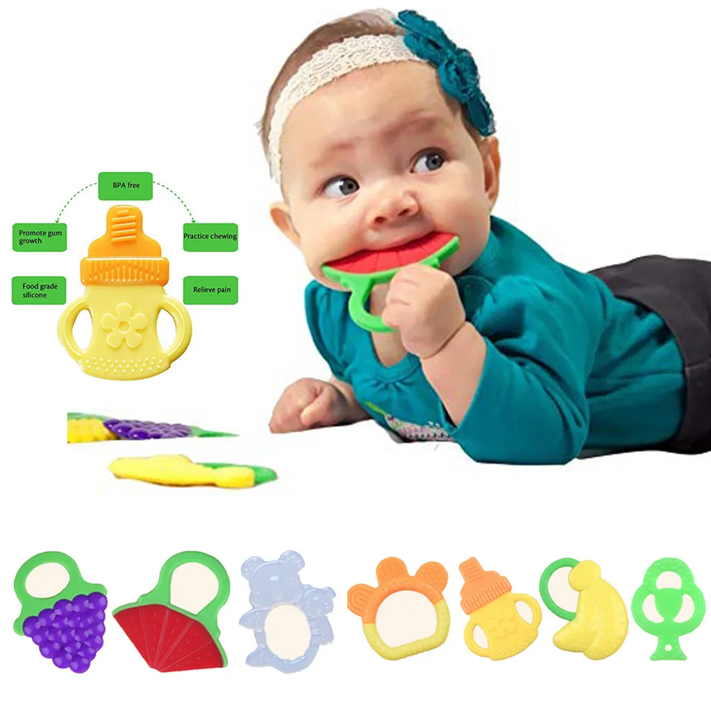 

Baby Teething Toys Baby Toys Newborn Toddlers Infants Baby Teething Toys Soft Silicone Fruit Teether Holder Teething