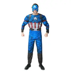 Пурим костюмы для взрослых Делюкс Мышцы Хэллоуин Костюм Капитана Америка для мужчин супергероя кино Карнавальный костюм для Пурим день
