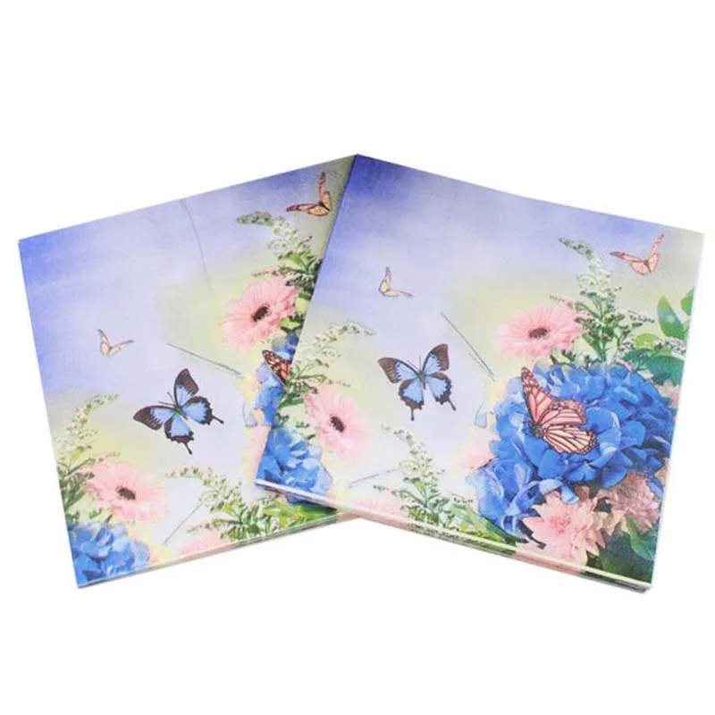 

20Pcs/Pack Kawaii Butterfly Flower Paper Napkins With Architecture Party Tissue Decoupage Napkins Decoration