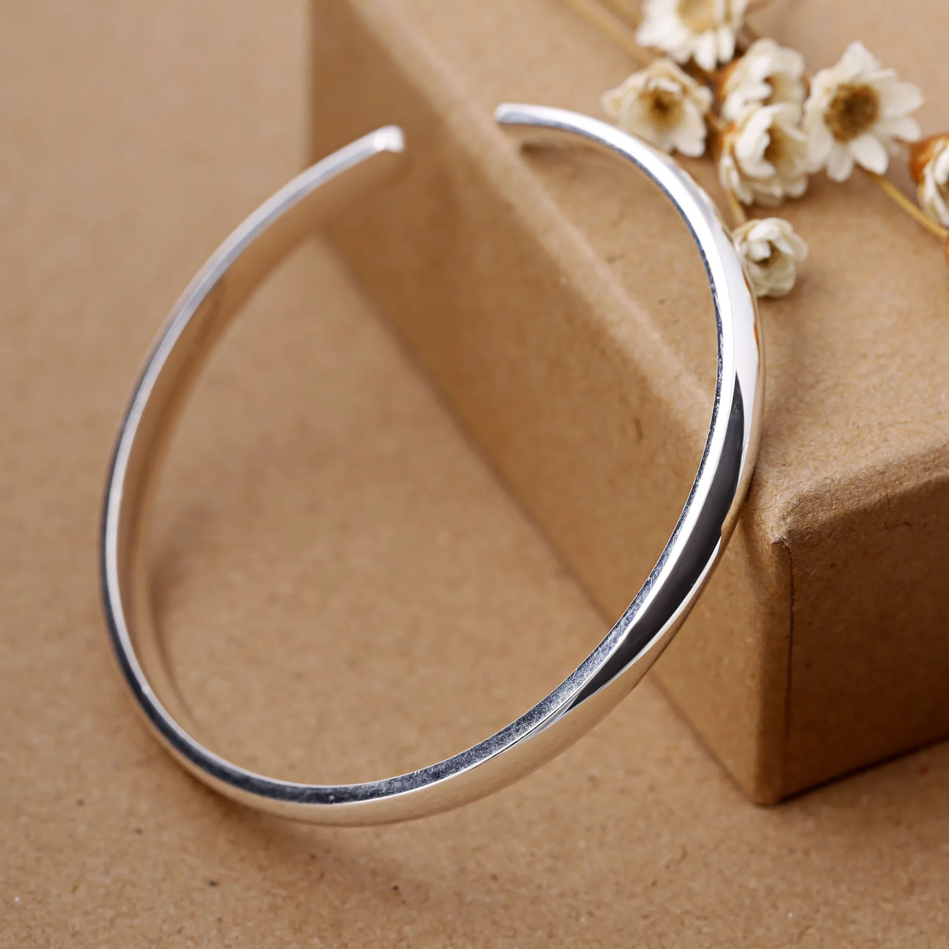 simple polish bangle 100% 999 silver Jewelry Ethnic Adjustable bangles for women gift
