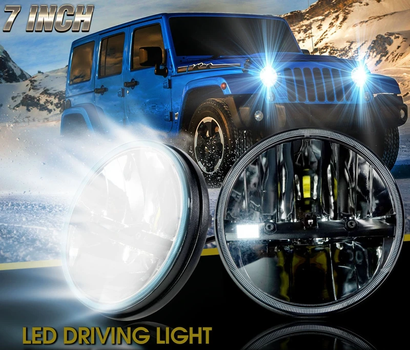 

For Land Rover Defender 90 110 7" Led car driving front Headlight With H4 lamp Led head Light offroad Lamp For Jeep Wrangler TJ