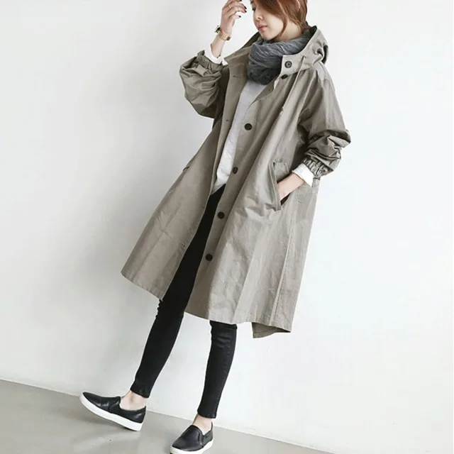Женское пальто с капюшоном с длинным рукавом однобортное осеннее длинное пальто европейский стиль подиумная верхняя одежда женские