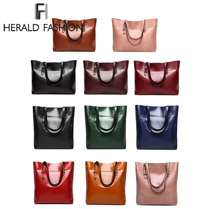 هيرالد الأزياء الوافدين الجدد جودة عالية جلد المرأة حقيبة دلو حقائب كتف الصلبة كبيرة يد كبيرة قدرة أعلى-حقائب بيد