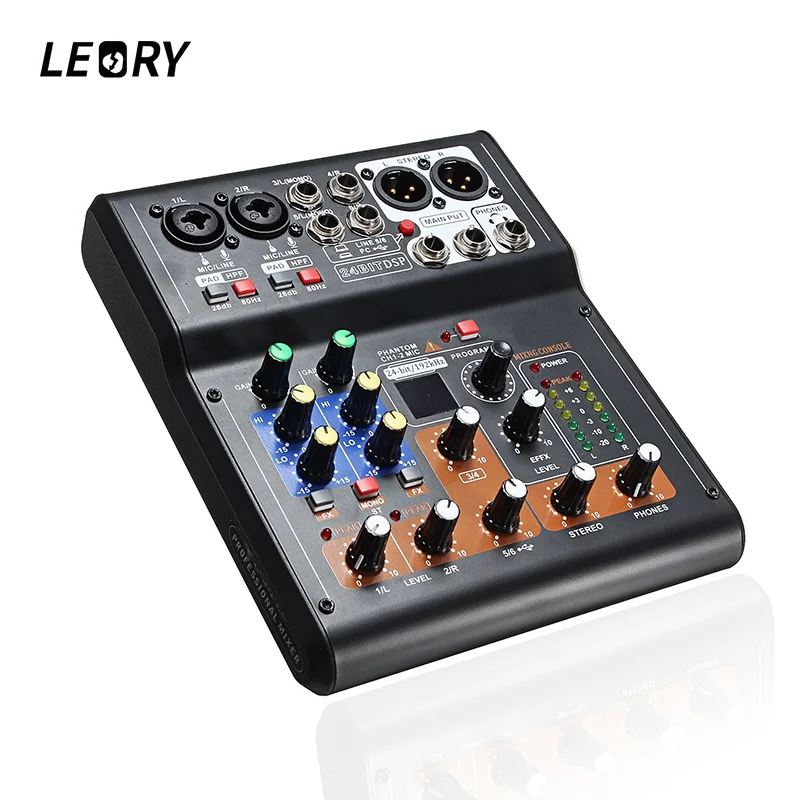LEORY Mini 4 канальный DJ звуковой микшер контроллер со встроенным усилителем металлический DJ Mezclador USB DJ консоль для аудио караоке