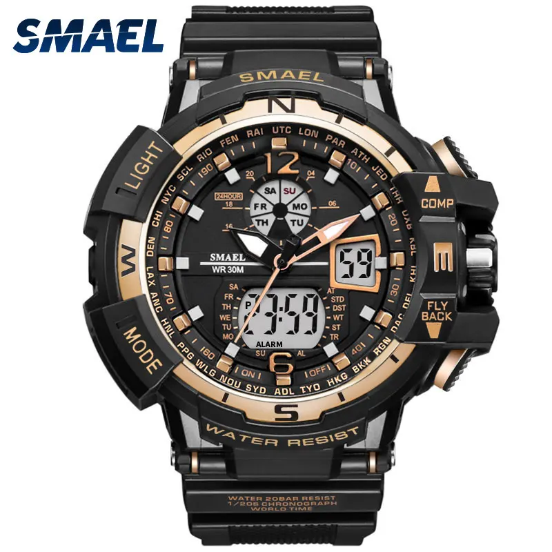  SMAEL Watch Men Digital Sport Waterproof Clock Gold Fashion Luxury Brand Chronograph Quartz Electro