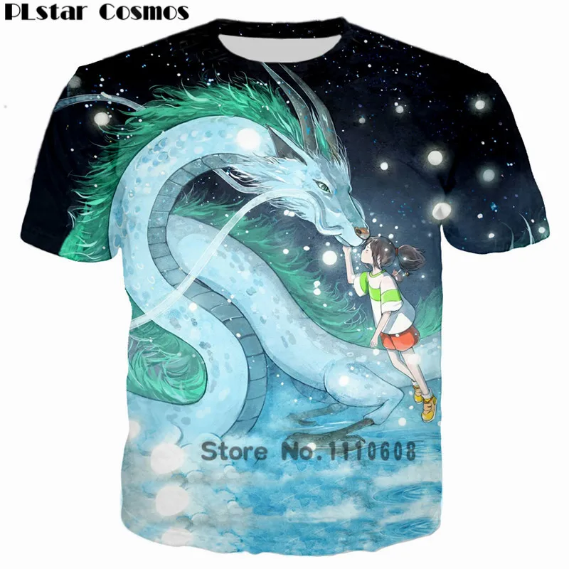 

PLstar Cosmos Classic Anime Spirited Away Dragon & Girl 3D Printed T-shirt Casual Hip hop tshirt Women Men t shirt Tops harajuku