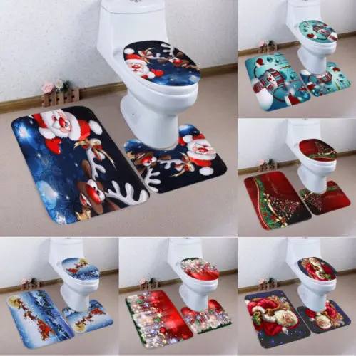 3Pcs Creative Santa Claus Toilet Seat Cover Rug Bathroom Set Decoration Home Toilet Decor Christmas Gift