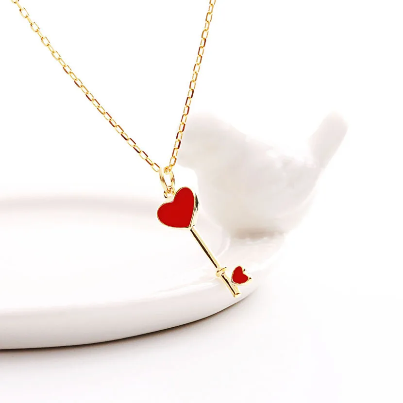 golden heart key necklace women 100% 925 Sterling silver nacklace Jewellery Clavicle chain pendant charms gift