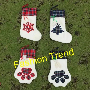

200pcs/lot free shipping monogram sherpa Christmas stocking holiday pet accessory paw stockings gift bags wholesale