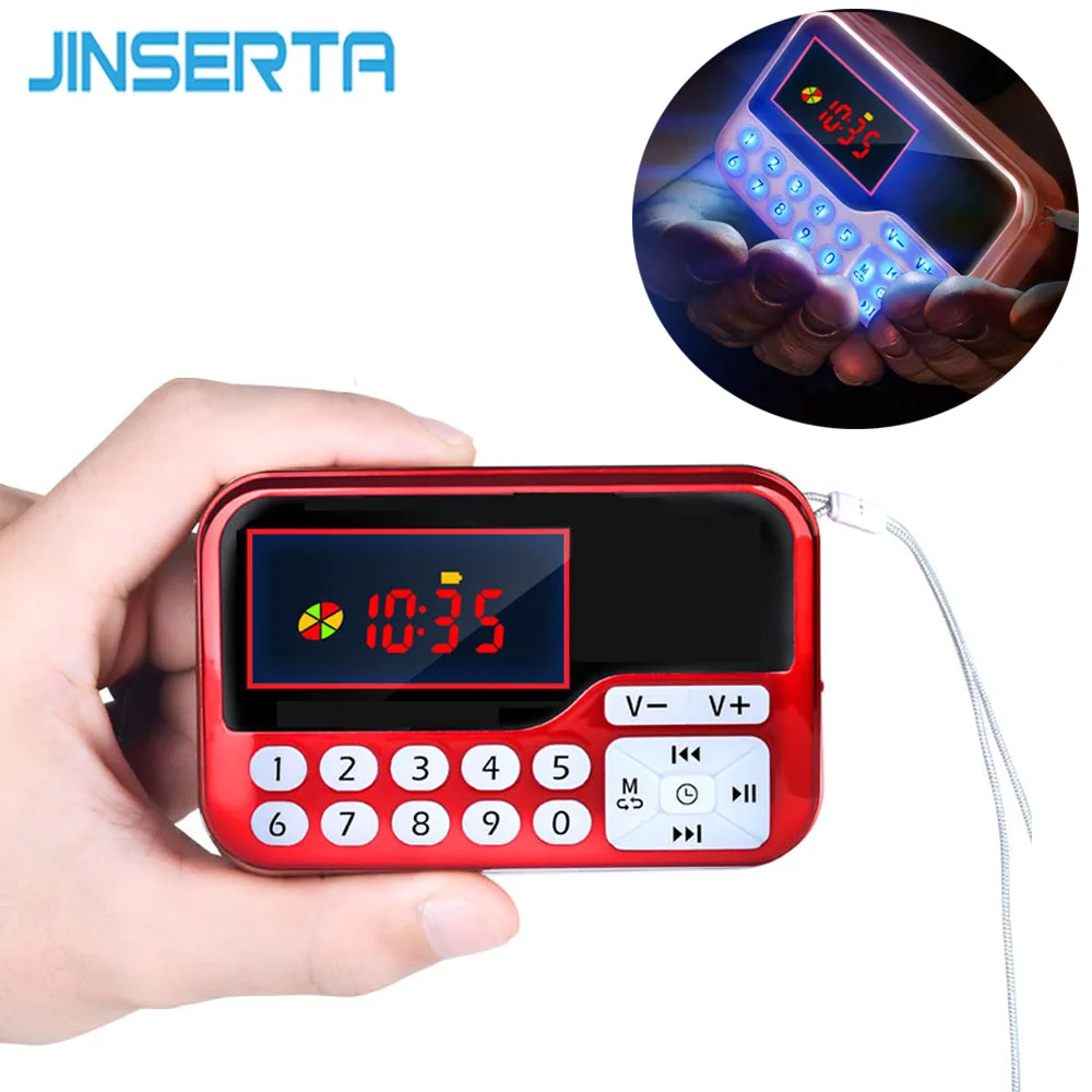 JINSERTA портативный мини FM радио динамик музыкальный плеер TF карта USB для ПК телефона с светодиодный дисплей Мультимедиа MP3 музыка громкий динамик