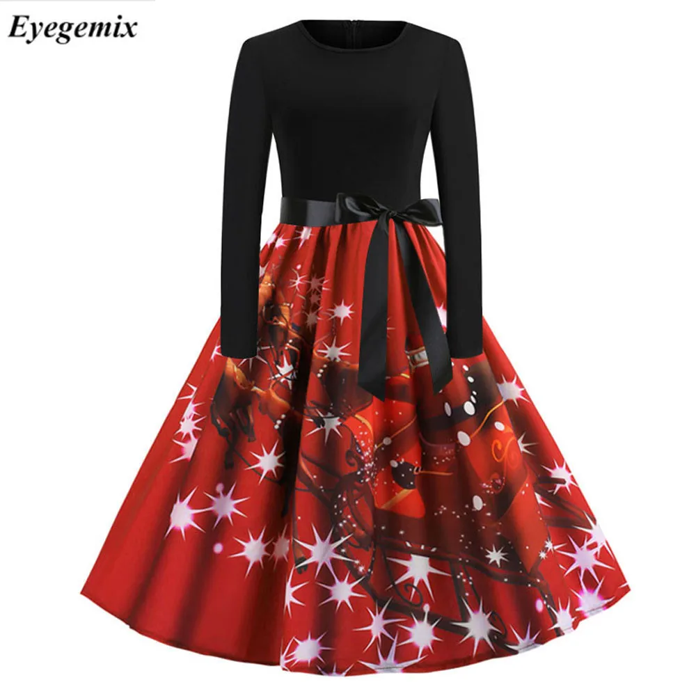 New Women Winter Clothing Vintage Christmas Dress Santa Claus Star Snow ...