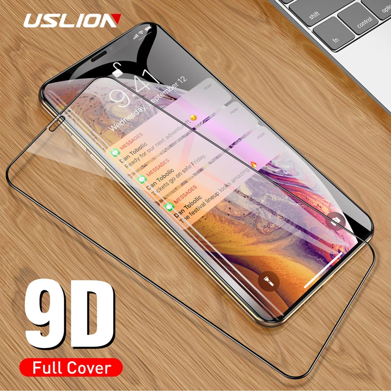 

USLION 9D Protective Glass On For iPhone 7 8 6 6s Plus Screen Protector Full Coverage Tempered Glass For iPhone X XS XR XS Max
