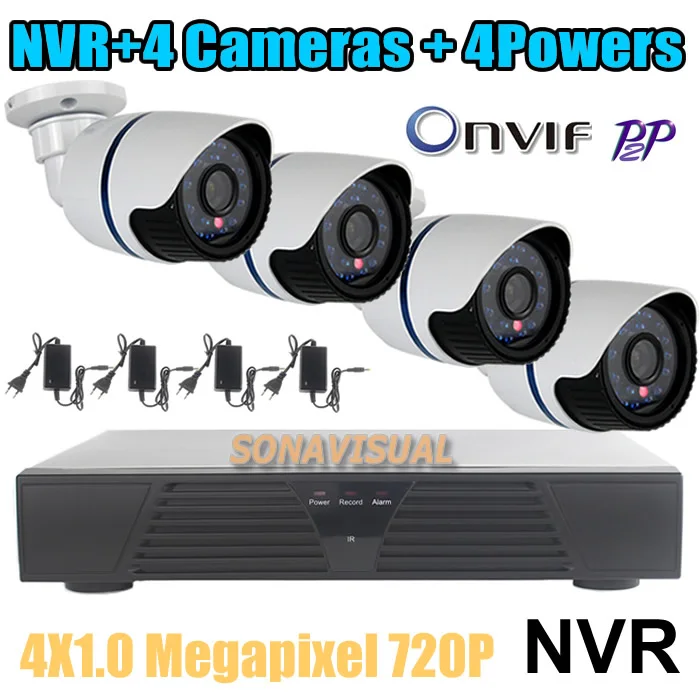 Promotion Onvif 720P CCTV IP Camera 4CH NVR Kit IP Bullet Camera P2P HDMI Waterproof Outdoor Home Security Camera System Supply