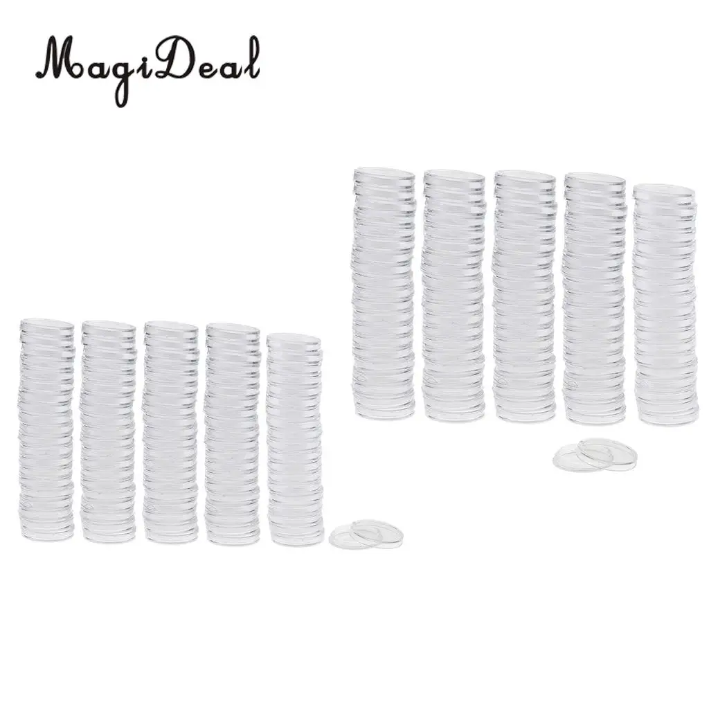 MagiDeal 200pcs Clear Round Plastic Coin Capsules Container Storage Holder Case 22mm