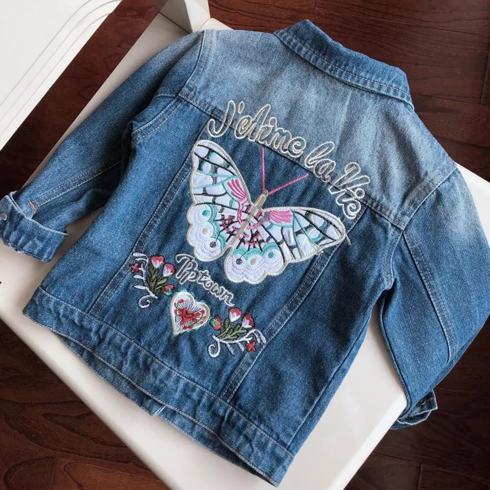 

Baby Girls Denim Jackets Coats Fashion Butterfly Embroidery Denim Jacket Spring Fall Children Outwear Kids Denim Coat 3-8 Y