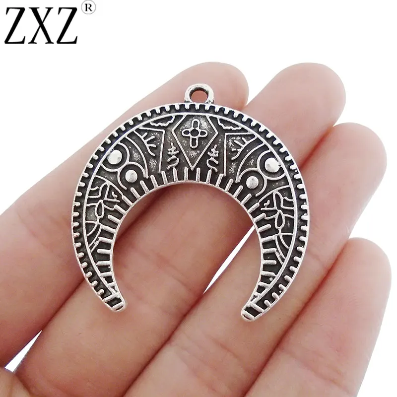 

ZXZ 5pcs Antique Silver Tone Large Crescent Moon Double Horn Charms Pendants for Necklace Jewelry Making Findings 39x38mm
