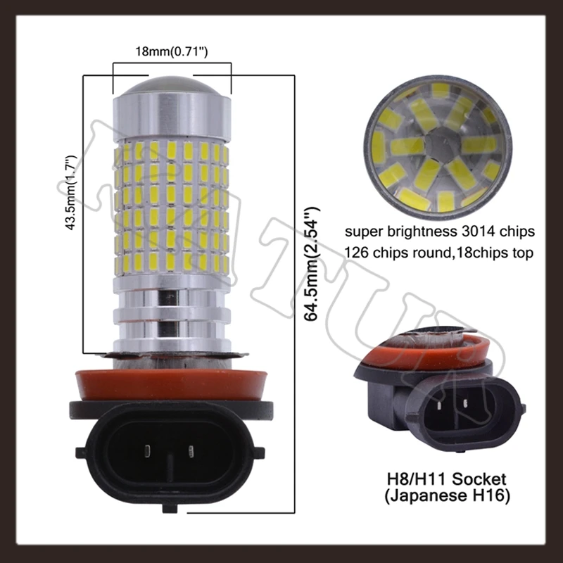 1 шт. H11 H16 светодиодный лампы 1500 люмен чрезвычайно яркие 144-EX чипсеты H8 с проектором для противотуманных фар, 6000K белый светодиодный