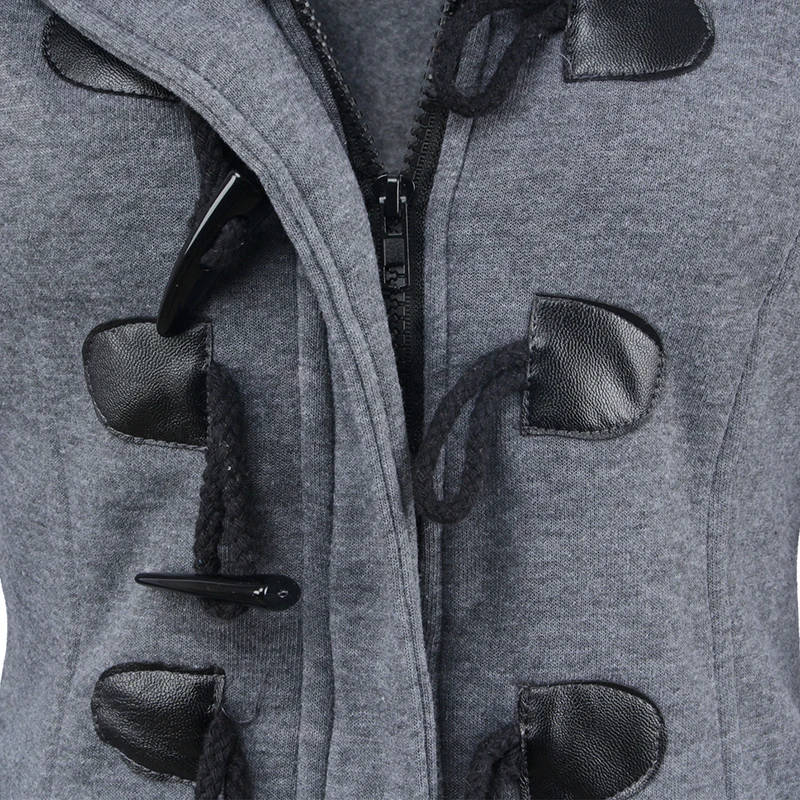New Women Hooded Ox Horn Button Long Sleeve Coat Outwear Ladies Warm Jacket Tops