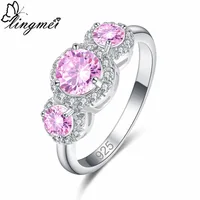 lingmei New Arrival Fashion Round Pink & Sea Blue White CZ Silver Color Ring Size 6 7 8 9 Beautiful Women Jewelry Weddiing Gift