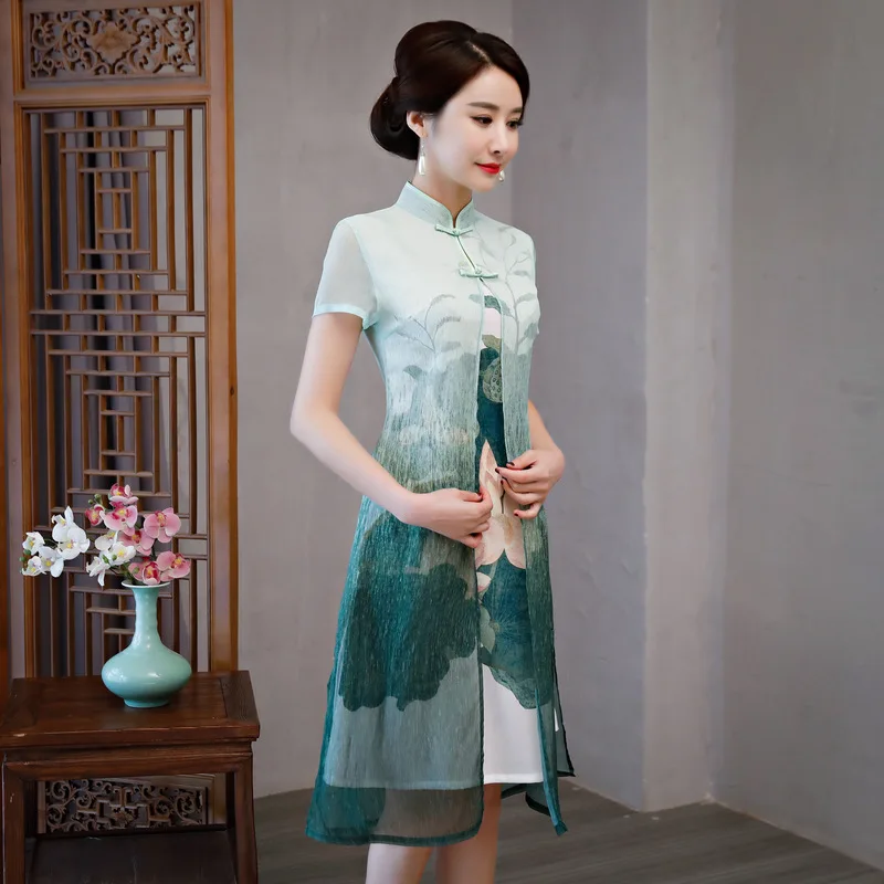 Китайский средний платье Для женщин Bamboo Волокно Cheongsam