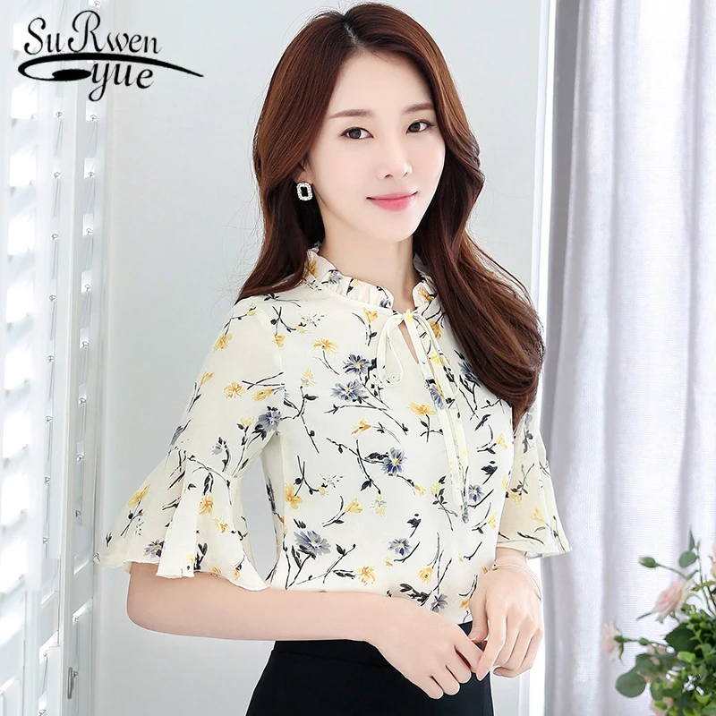Printed chiffon shirt female 2019 spring fashion loose thin seven point