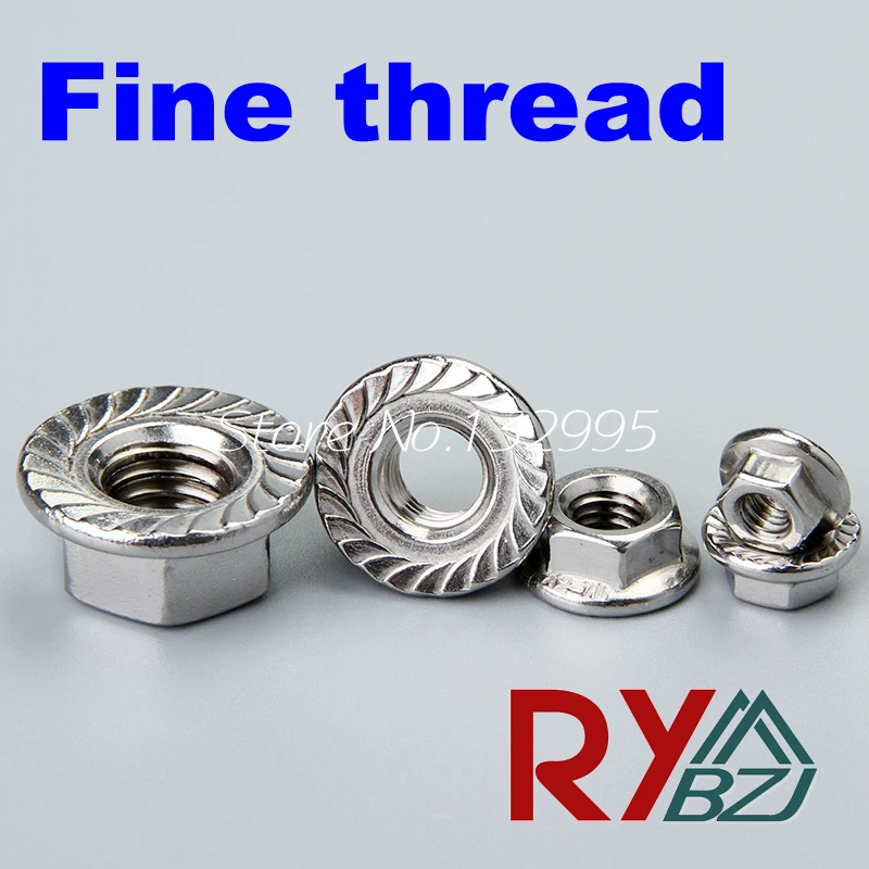 10pcs/lot Stainless steel Fine thread Hex Flange nut M8*1.0 M10*1.0 M10