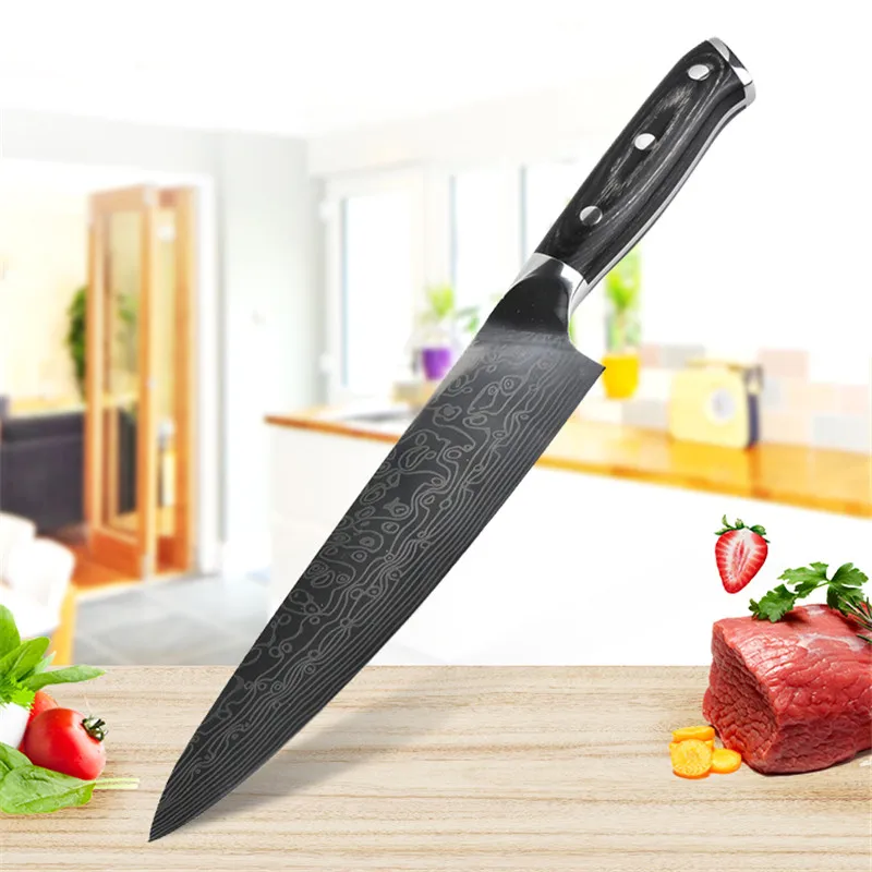

Premium 8" inch Chef Knife Damascus Steel Kitchen Knives Japanese Handle Meat Vegetables Fruit Cutter Tool