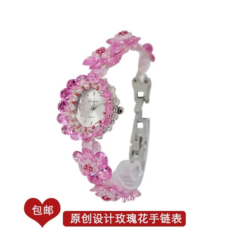 

2019 Top Fashion 19 Summer New Pink Flower Crystal Watch Woman Wholesale Delivery Manufacturer First-hand Source Process Table