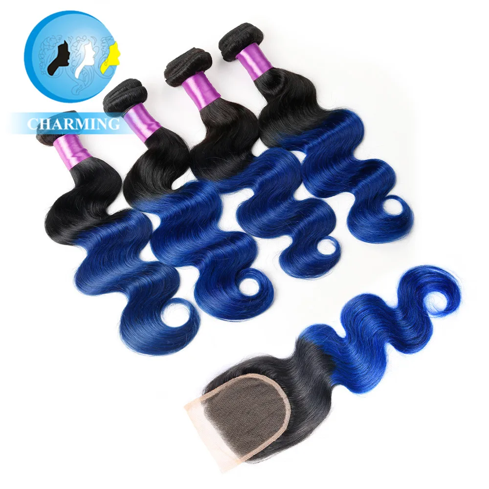 

Ombre brazilian hair with closure T1B/Blue brazillian body wave ombre hair with closure body wave bundles with closure