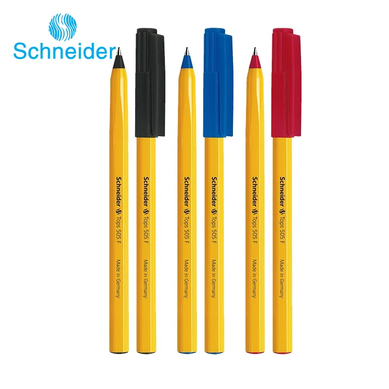 

10Pcs Schneider Tops 505F waterproof Ballpoint Pen large capacity Yellow Body 0.5mm Black/Blue/Red Office and School supplies