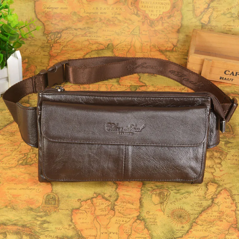 CHEER SOUL Genuine Leather Men's Belt Bag Travel Waist Bags For Man