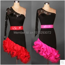 Костюм для латинских танцев, платье для латинских танцев с одним рукавом, платье для латинских танцев, сексуальные газовые платья, конкурс латиноамериканских танцев