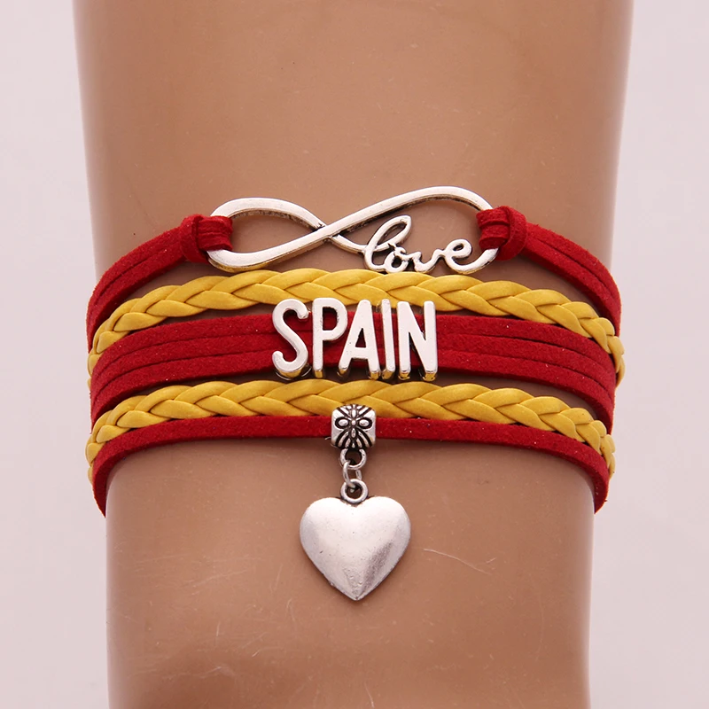 (10pcs/lot) Infinity Love SPAIN Bracelet Heart Charm Red Yellow Leather