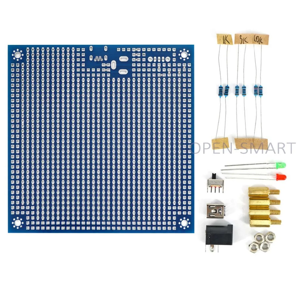 

Experiment PCB Board Mini Kit Breadboard Easy Bridged Special Pad with Switch / DC Jack / LED for Arduino DIY