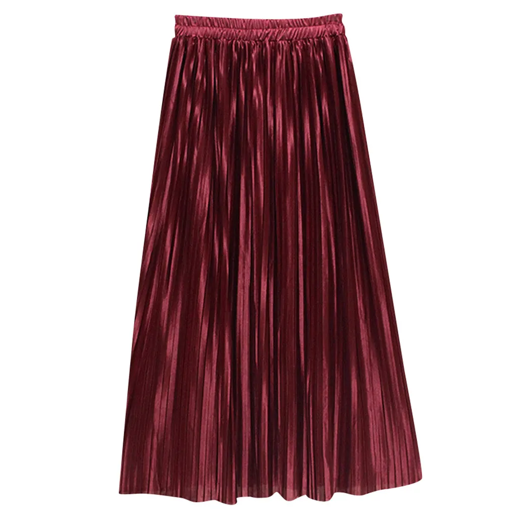 Women's Solid Color High Waist Pleated A-Line Swing Skirt Stretchy Waistline Mujer Moda Midi Denim Vadim Summer Skirts C30626