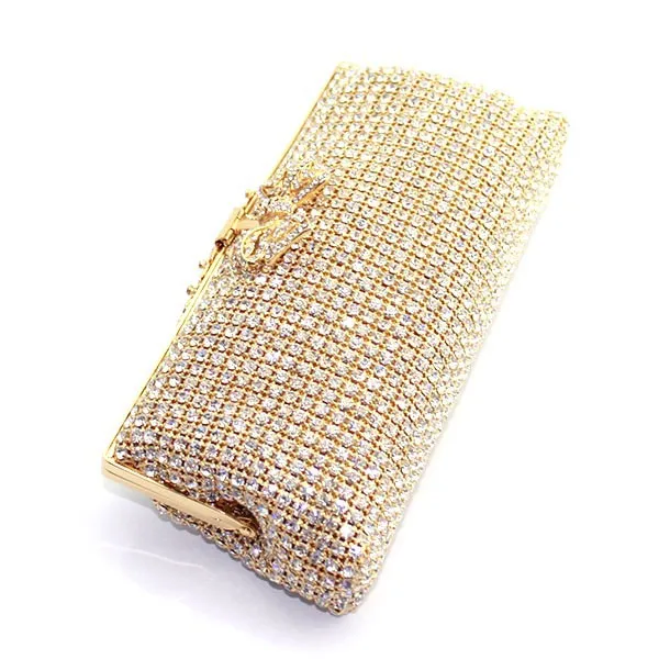 Золотой цвет мягкий алмаз дамы Кристалл Клатч Свадебный мешочек вечерняя сумка