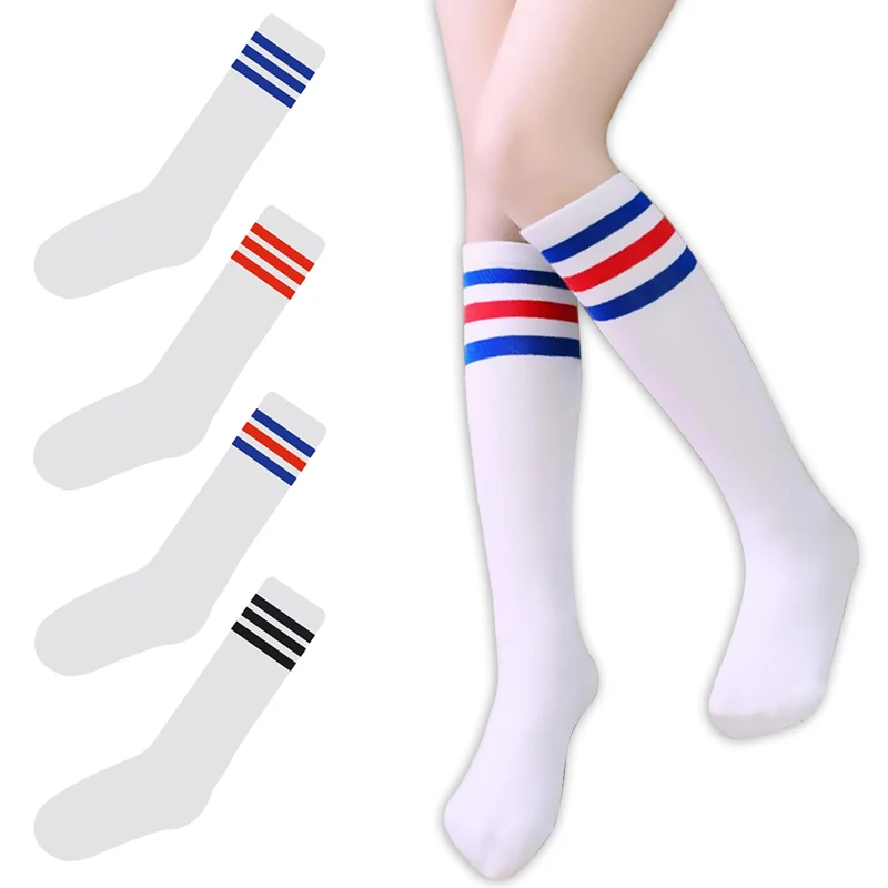 

Korea college style Women&Girl long tube three/3 striped socks colorful fashion cotton high quality fancy tube socks