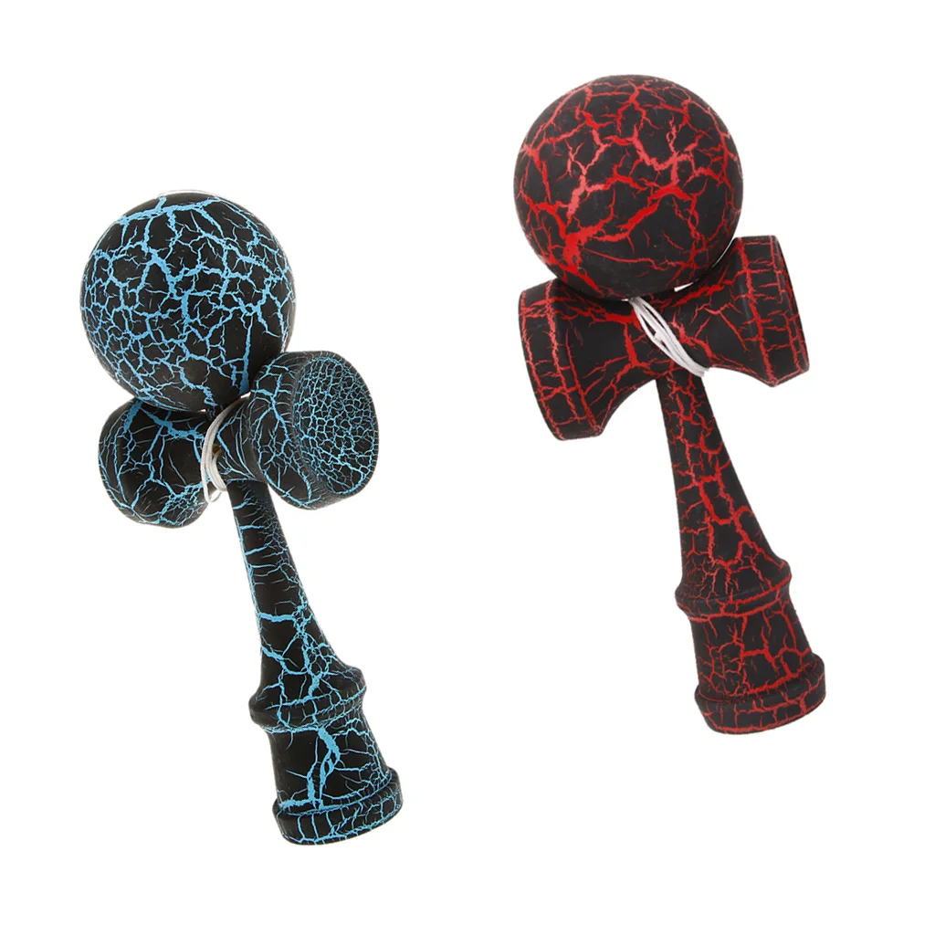 2Pcs Wooden Crack Paint Kendama Toys Sword Ball Professional Wooden Toy Skillful Juggling Ball Game Toy for Children Black & Red